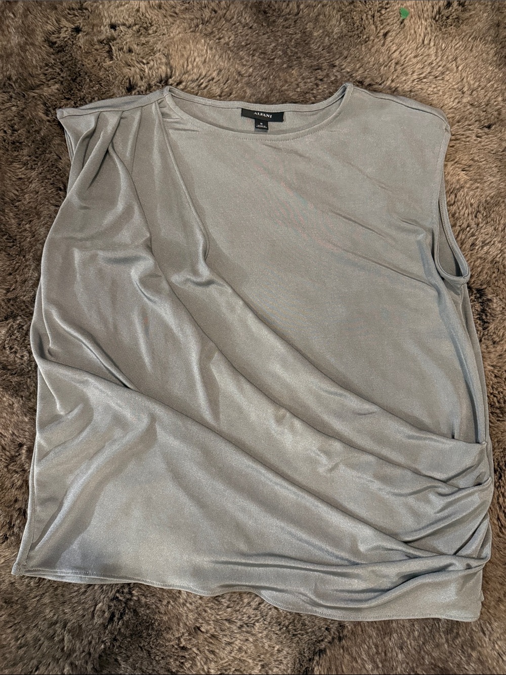 Alfani Silver Shimmery Draped Sleeveless Top